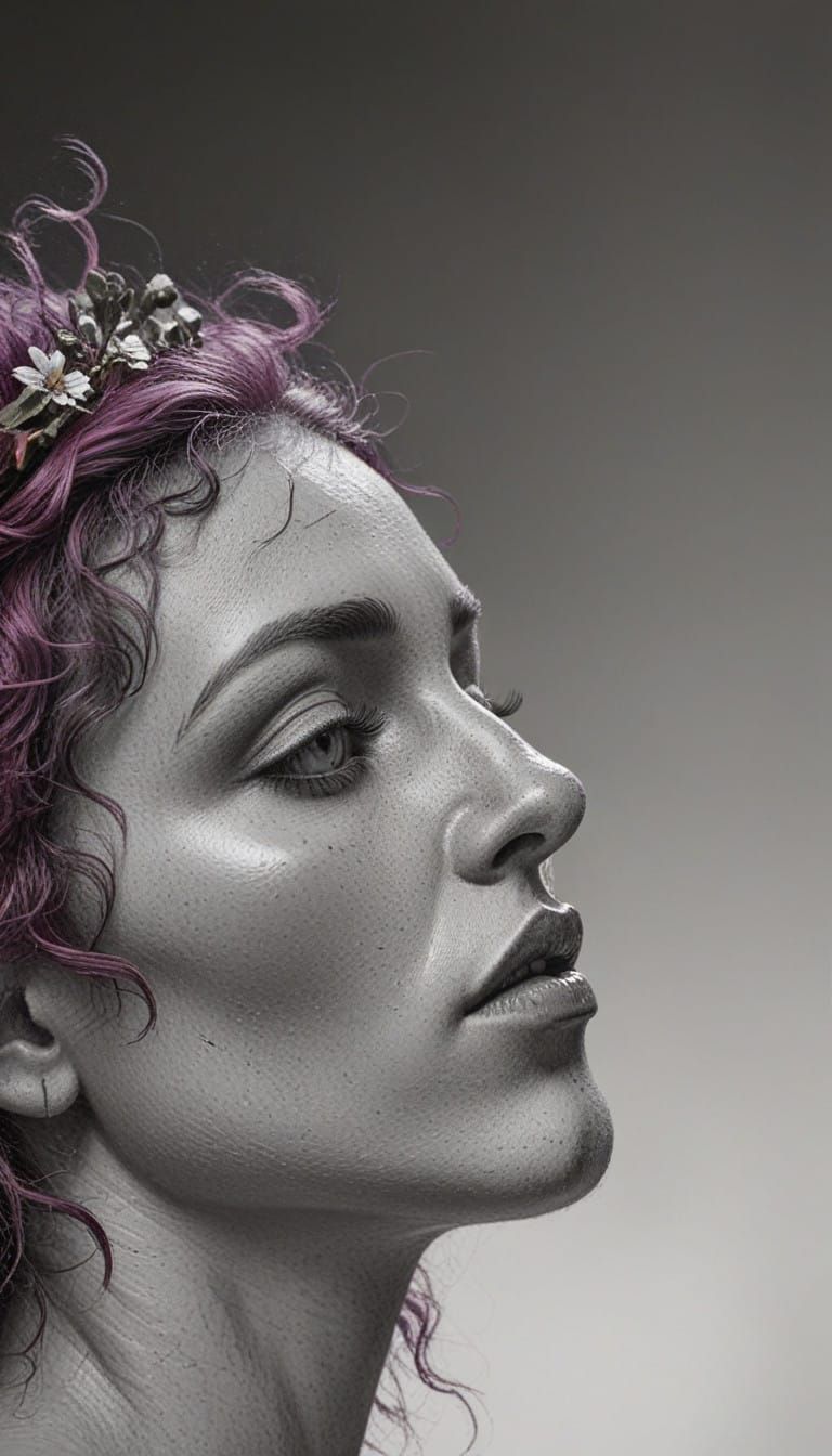 Ethereal Pre-Raphaelite Woman in Magenta Hair