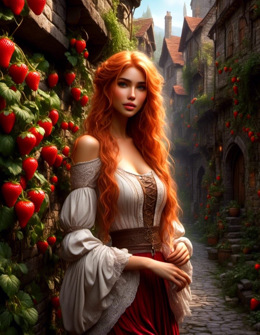 Elven Girl Color Sketch in Medieval Alleyway