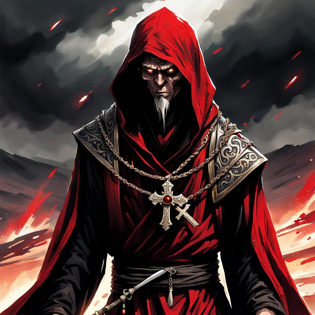 War-Torn Monk with Glowing Sword