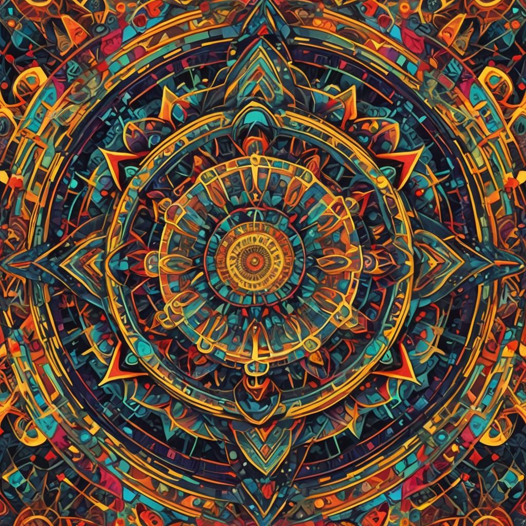 Vibrant Psychedelic Wallpaper with Floating Geometries in Tr...