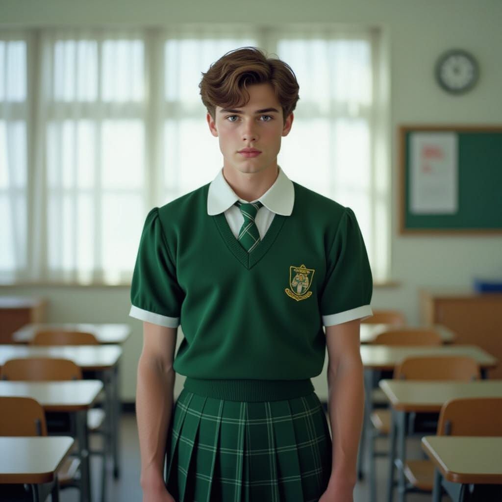 Ethan in School Uniform: Cinematic Film Still