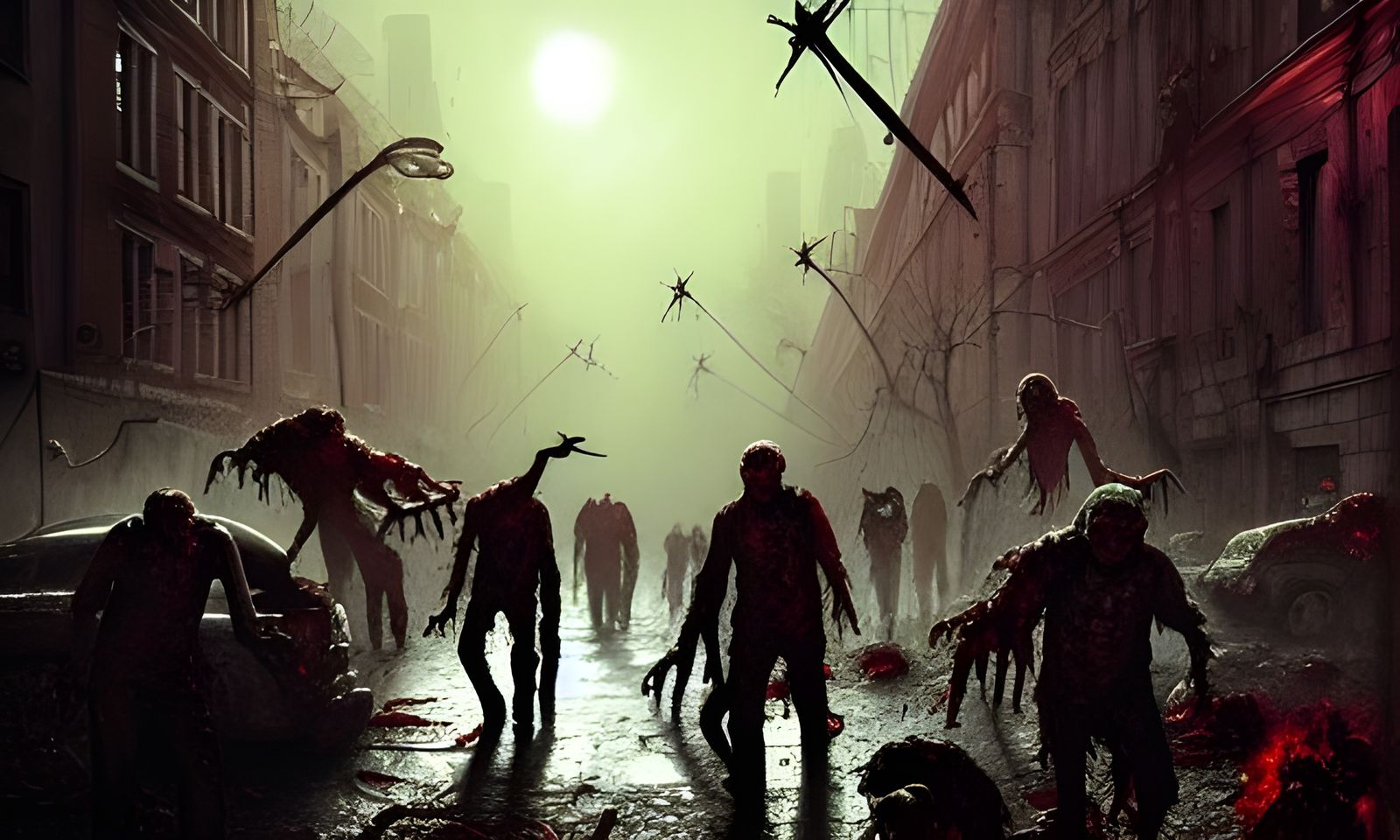 Zombie Horde in Raccoon City: Digital Art