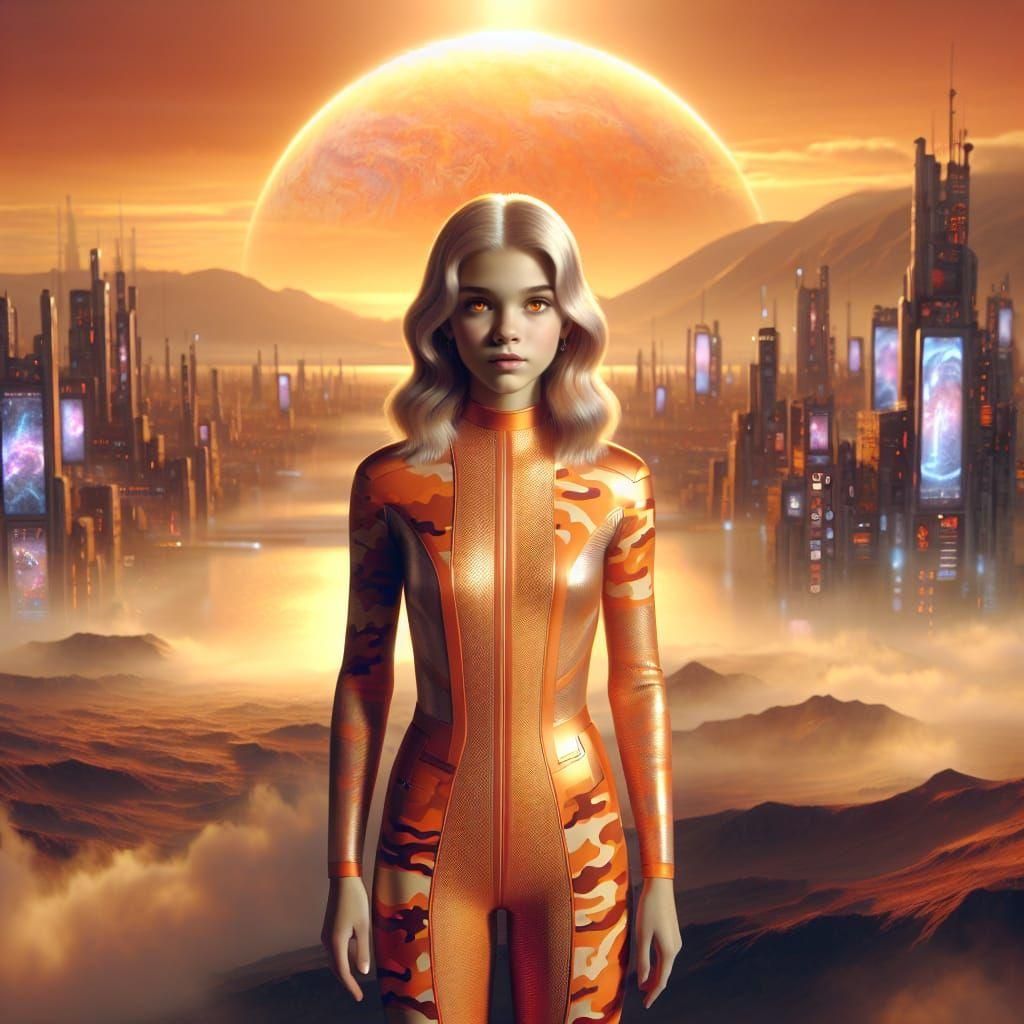 Venusian Teen in Camo Bodysuit in Hyperrealistic Style