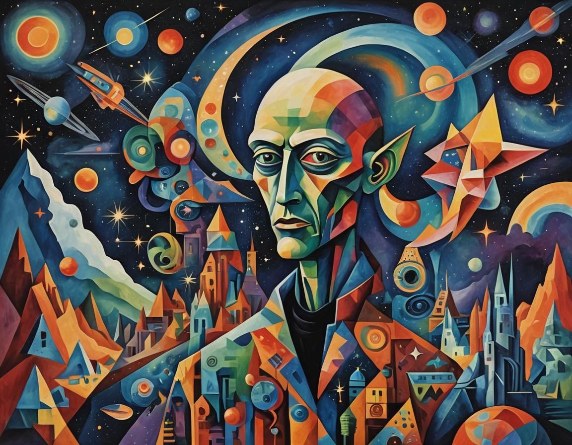 Alien Figure Amidst Cosmic Landscape