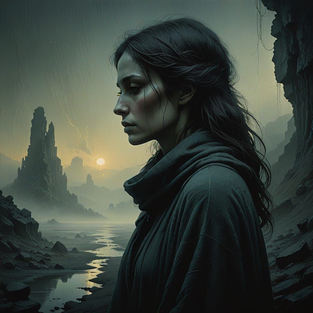 Mysterious Woman Lost in Shadowy Reflection