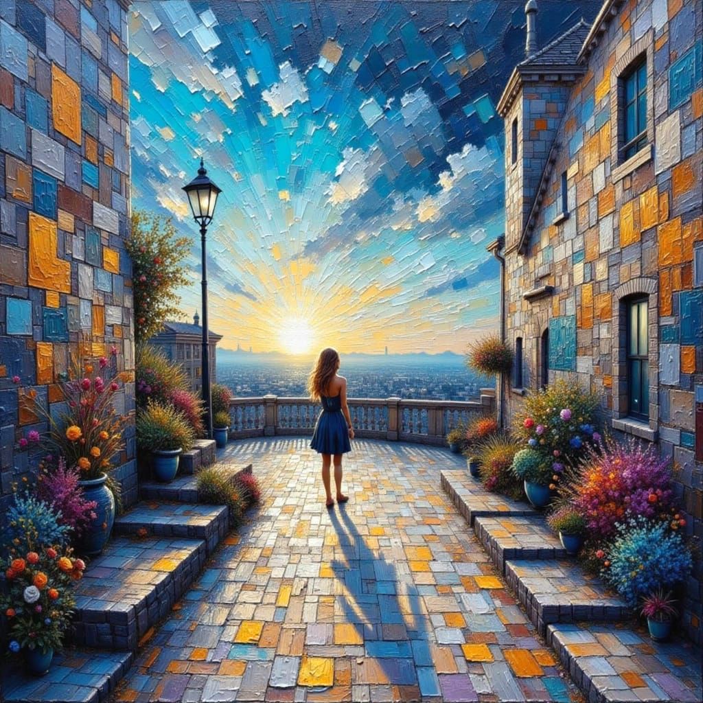 Woman's Journey to the City: Impasto Oil Painting