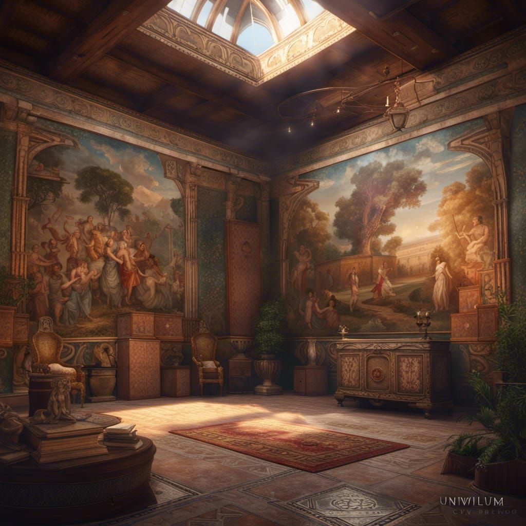 Inside of an ancient roman villa, with wallpaintings, compluvium en impluvium