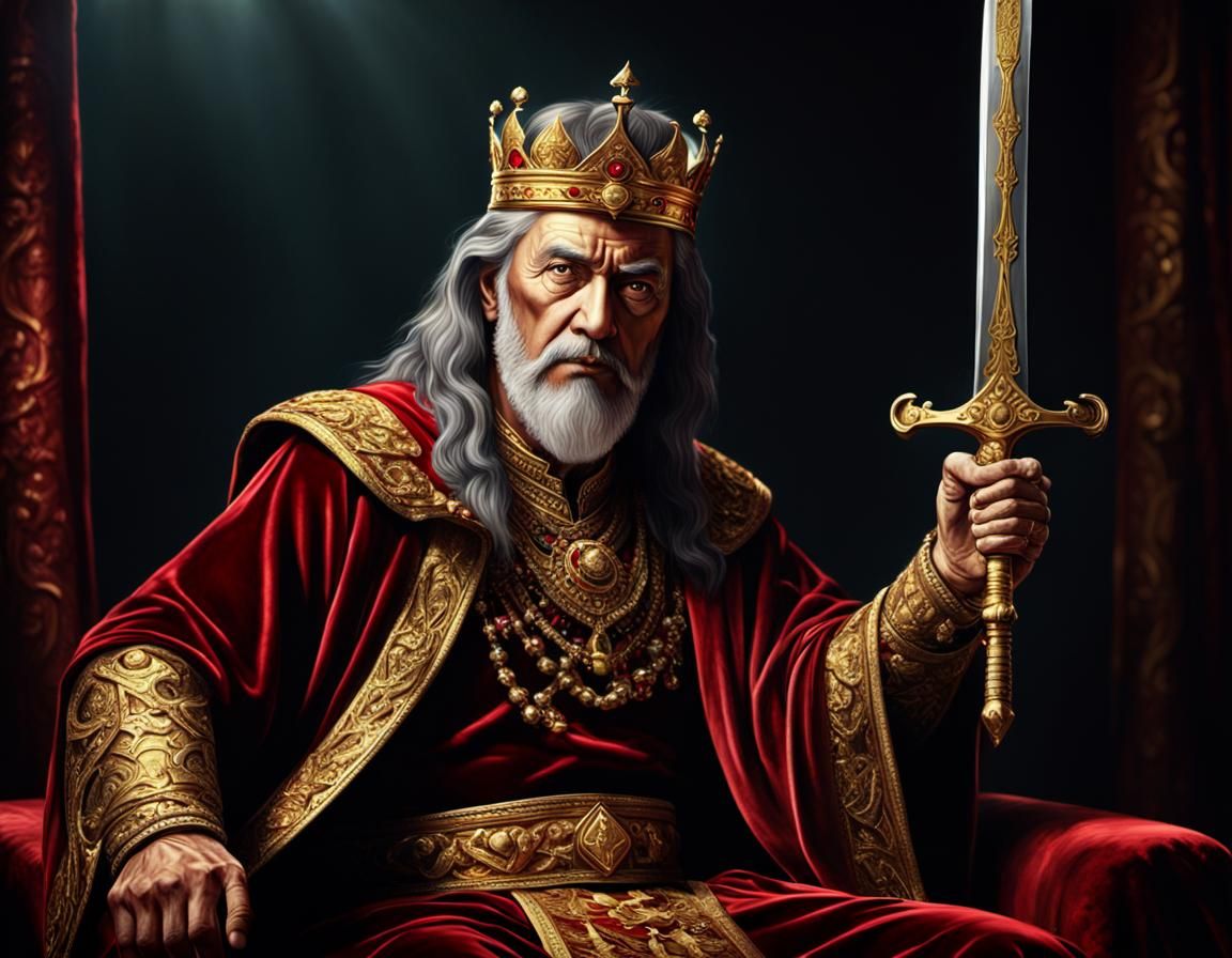 Ancient King Presents Golden Sword: Hyperrealistic Concept A...