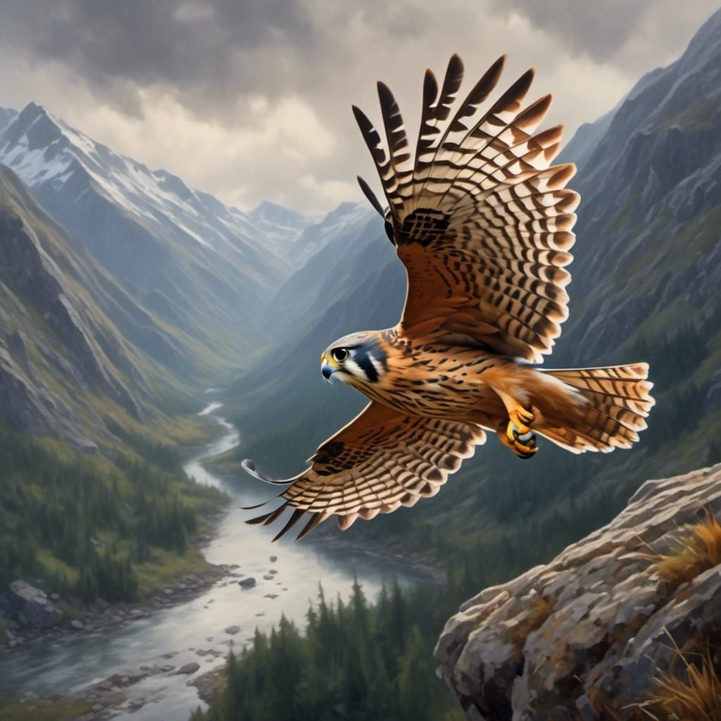 Kestrel Hunting Midflight: Hyperrealistic Animal Portrait