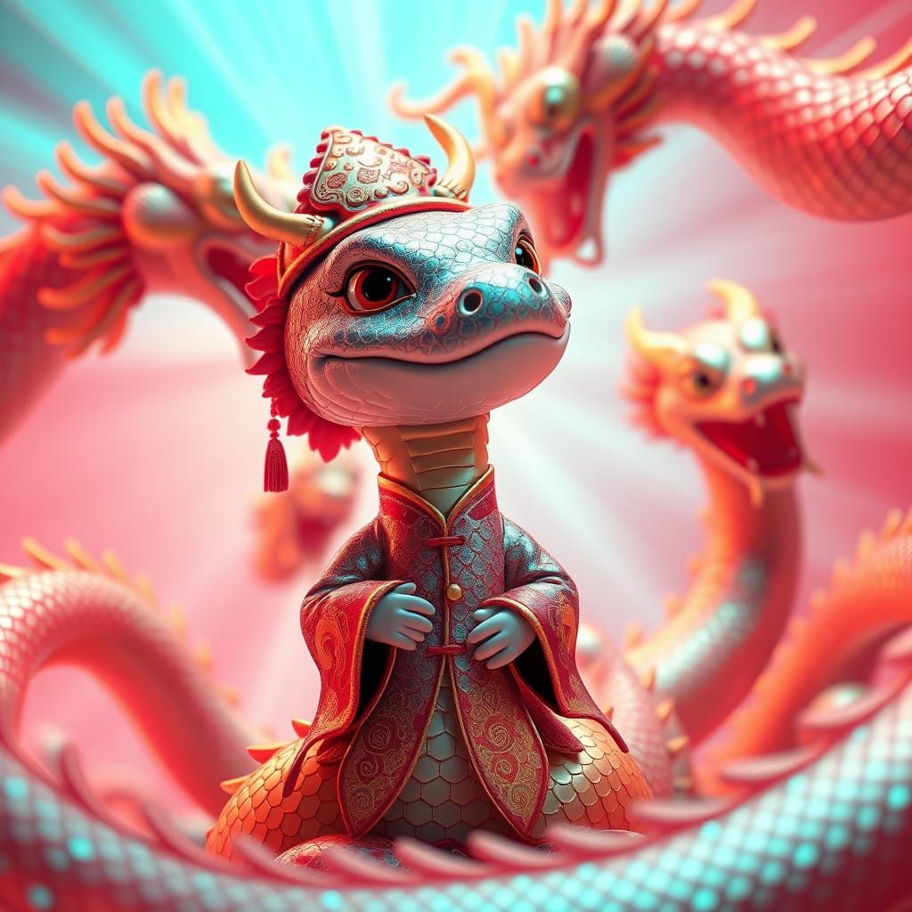 Majestic Snake in Traditional Chinese Attire