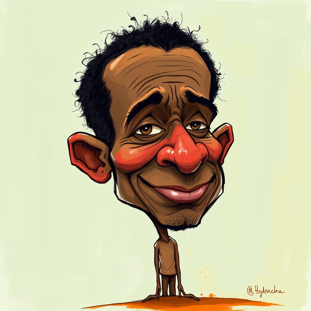 Vibrant Caricature of Sudanese Man with Exaggerated Head and...