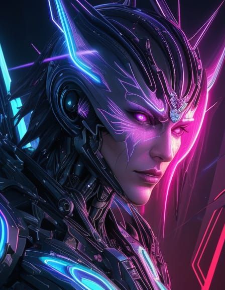 Surreal Cybernetic Figure Screaming in Neon Noir