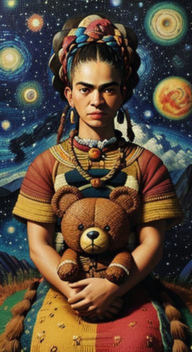 Frida Kahlo and Teddy Bear in Micromosaic Style