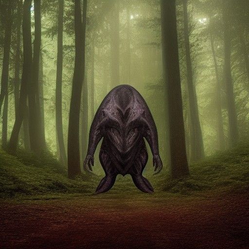 Enormous Alien Creature in a Dark Forest
