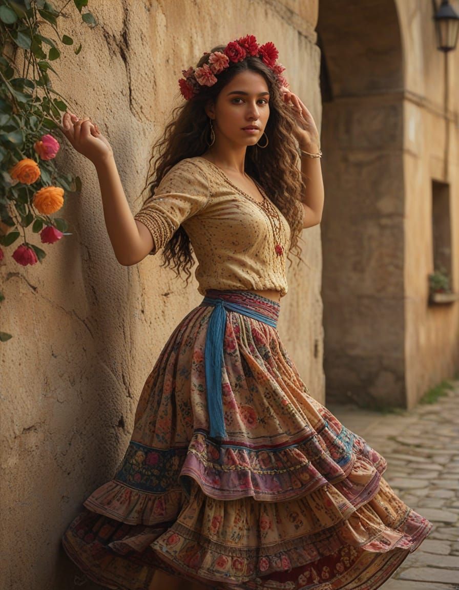 Gipsy Girl Dancing in Romantic Realism Style
