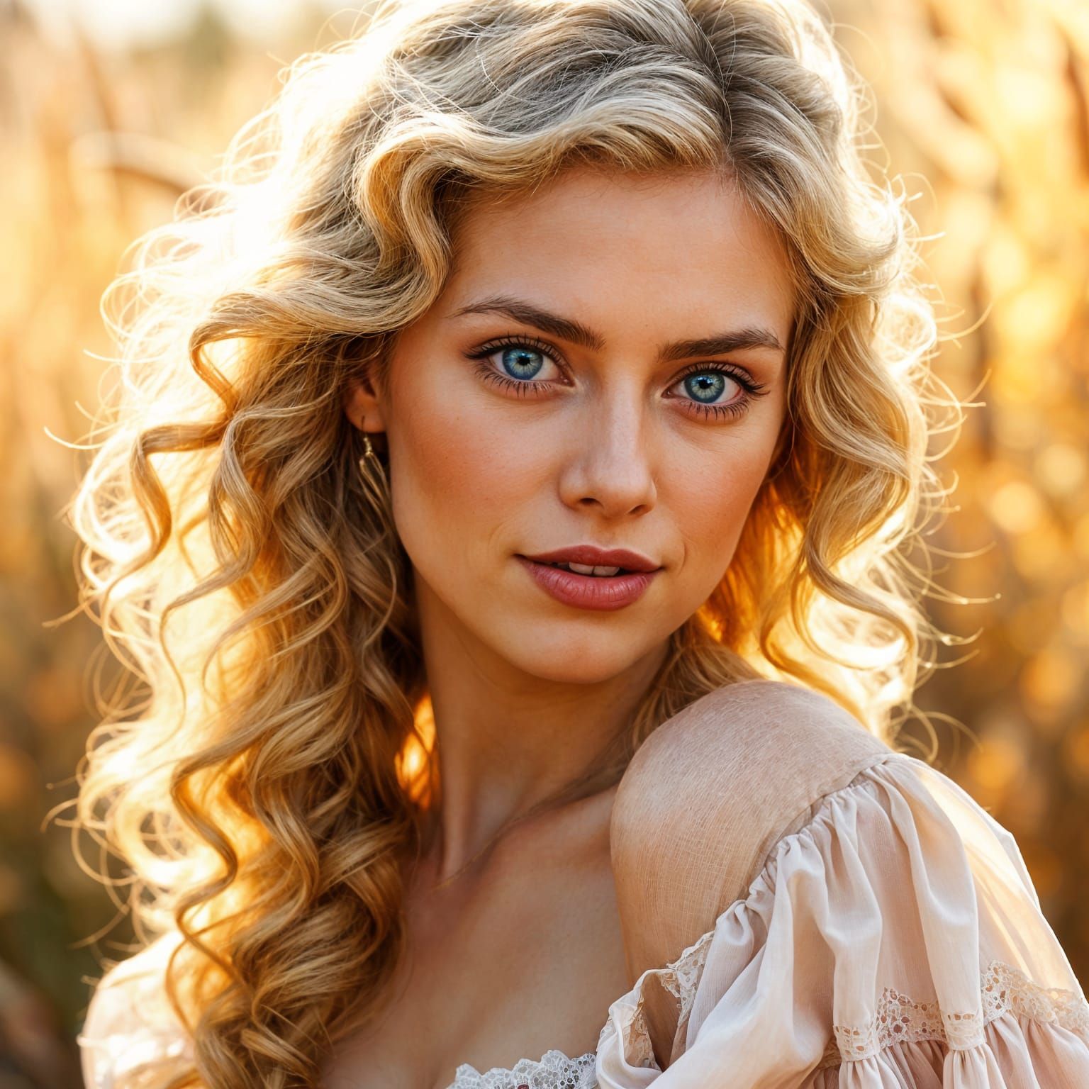Smiling Blonde Woman with Blue Eyes Portrait