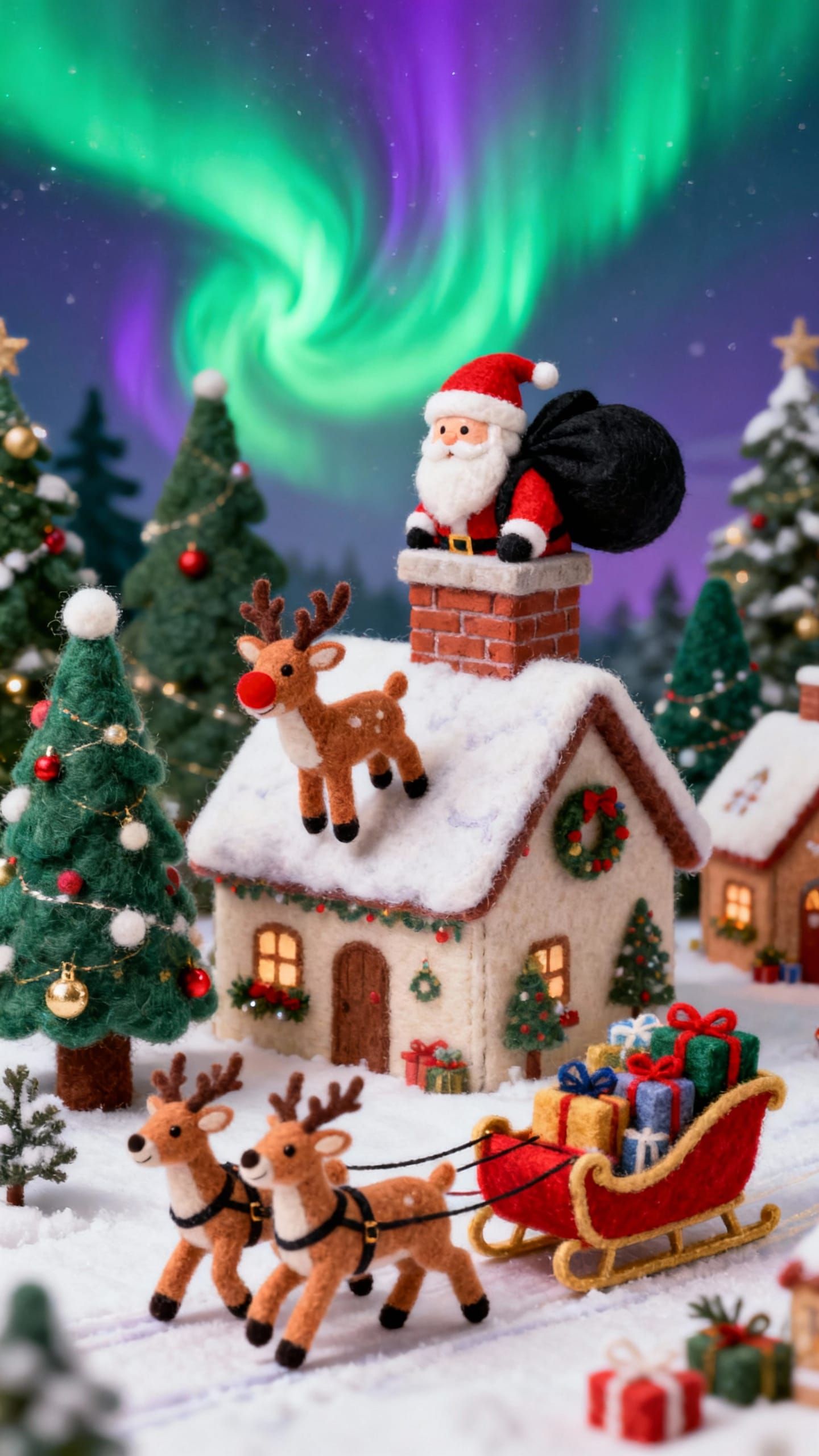 Miniature Felt Christmas Village with Santa and Reindeer