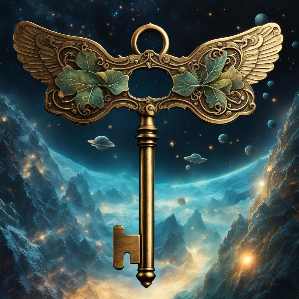Antique Key Floats in Deep Space: Woodroffe Style