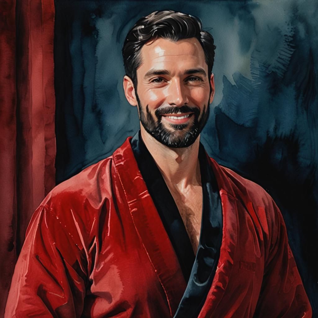 Portrait of Handsome Man in Red Velvet Robe