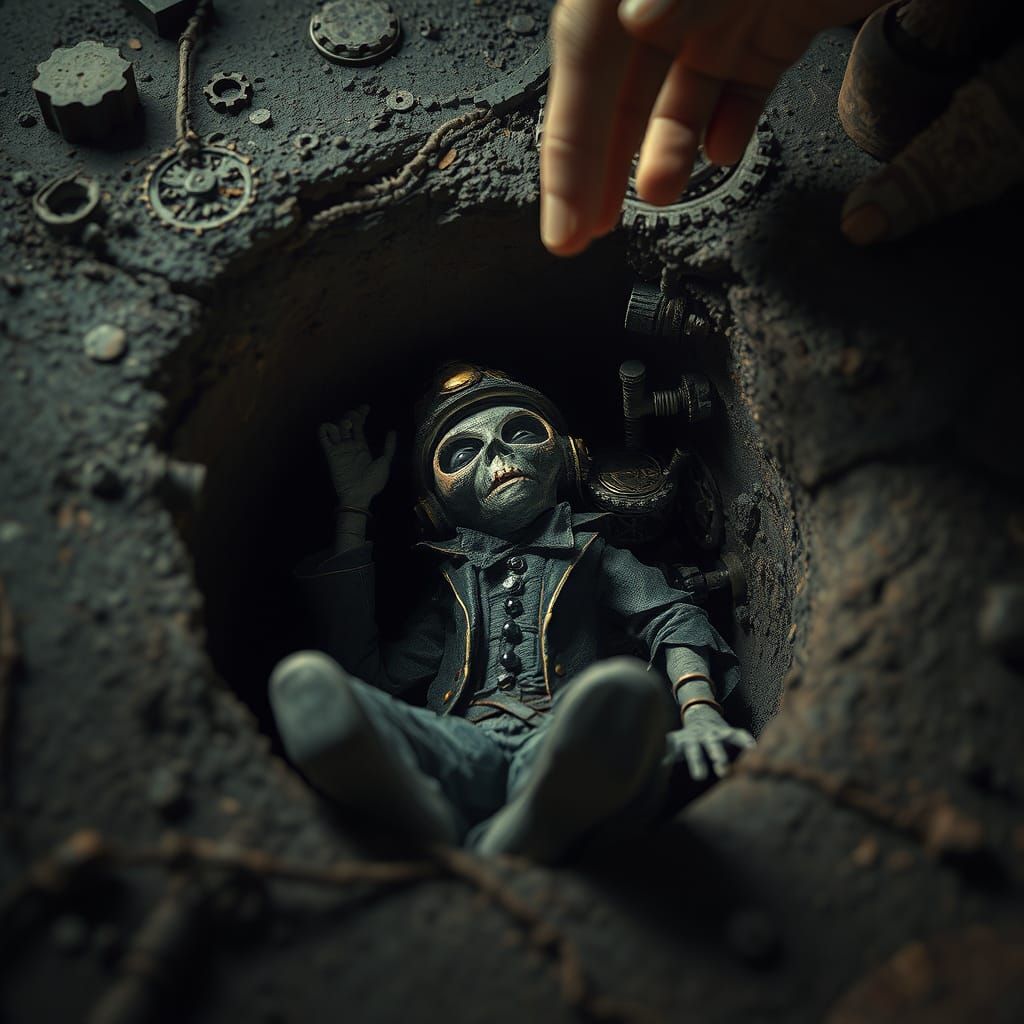 Steampunk Figure Rescued from Dark Hole