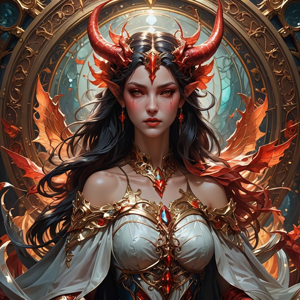 Beautiful Erinyes Devil Portrait in Hyperdetailed Style