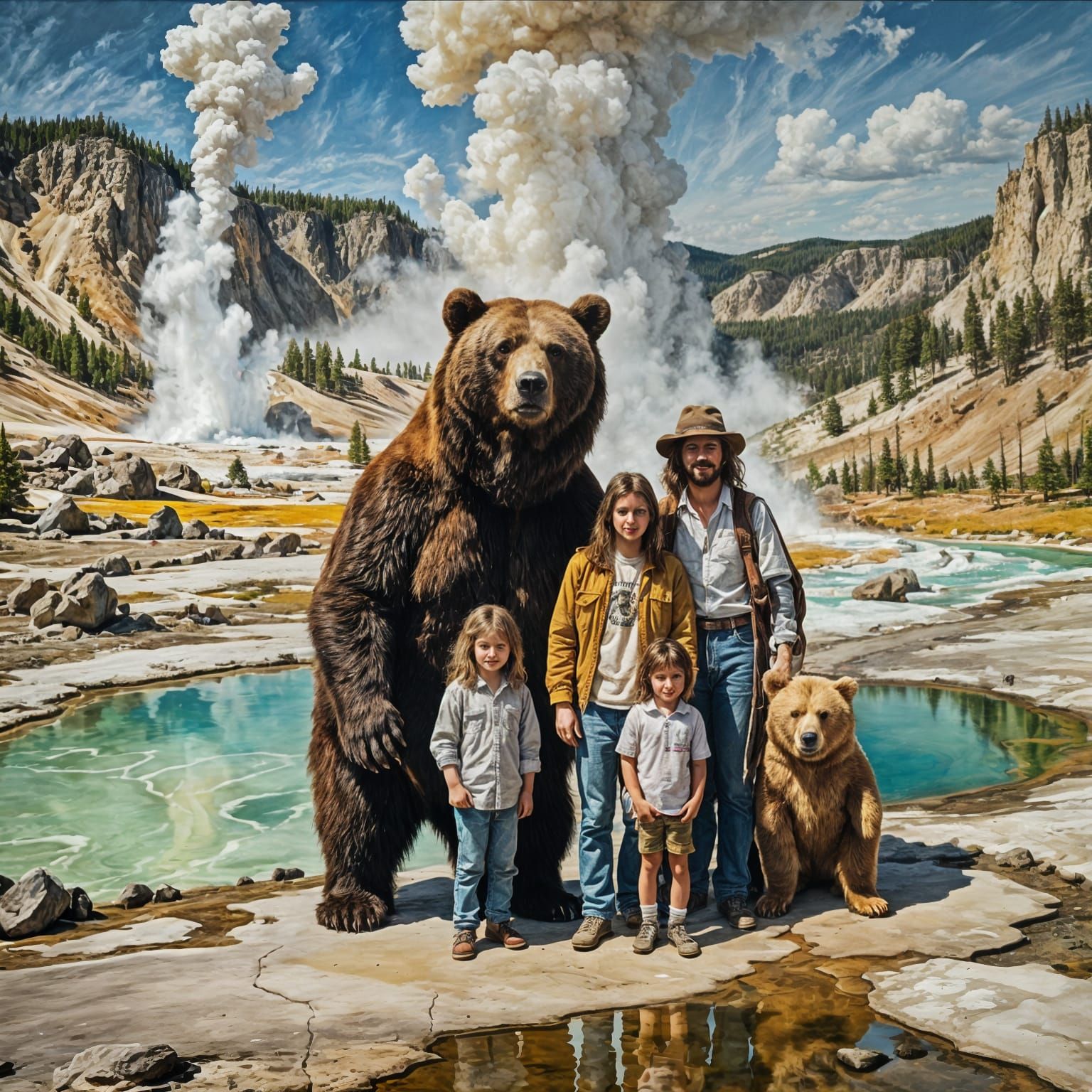 Family and Bear at Yellowstone, Surreal Art