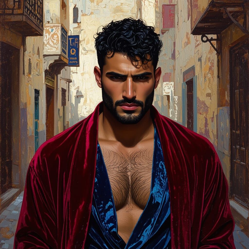 Melancholic Man in Velvet Robe: Impressionist Portrait