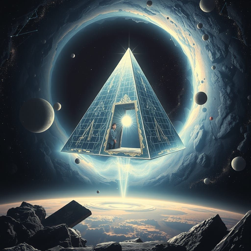 Cosmic Black Hole with Silver Pyramid Portal