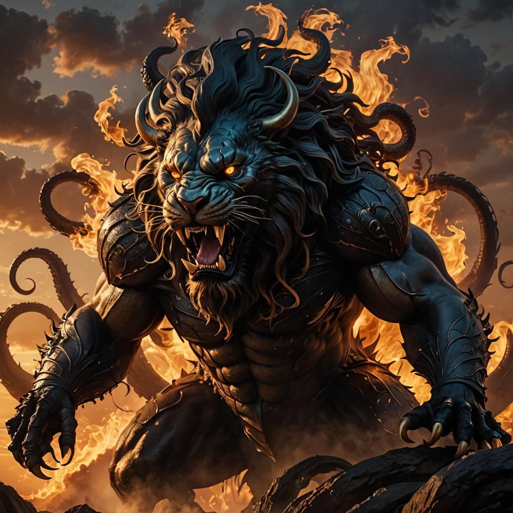 The lion_Scar, Is alien-zombie-squid-venom-spider-mutant (black wet glitter slime:1.3) (covered and dripping with crude ...