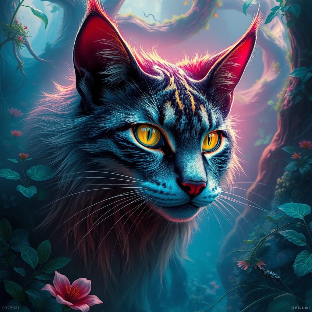 Ethereal Feline Goddess in Vibrant Dreamworld