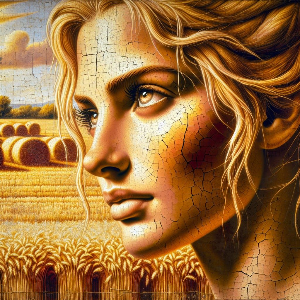 Rustic Portrait of Agrarian Woman as Smalt Art