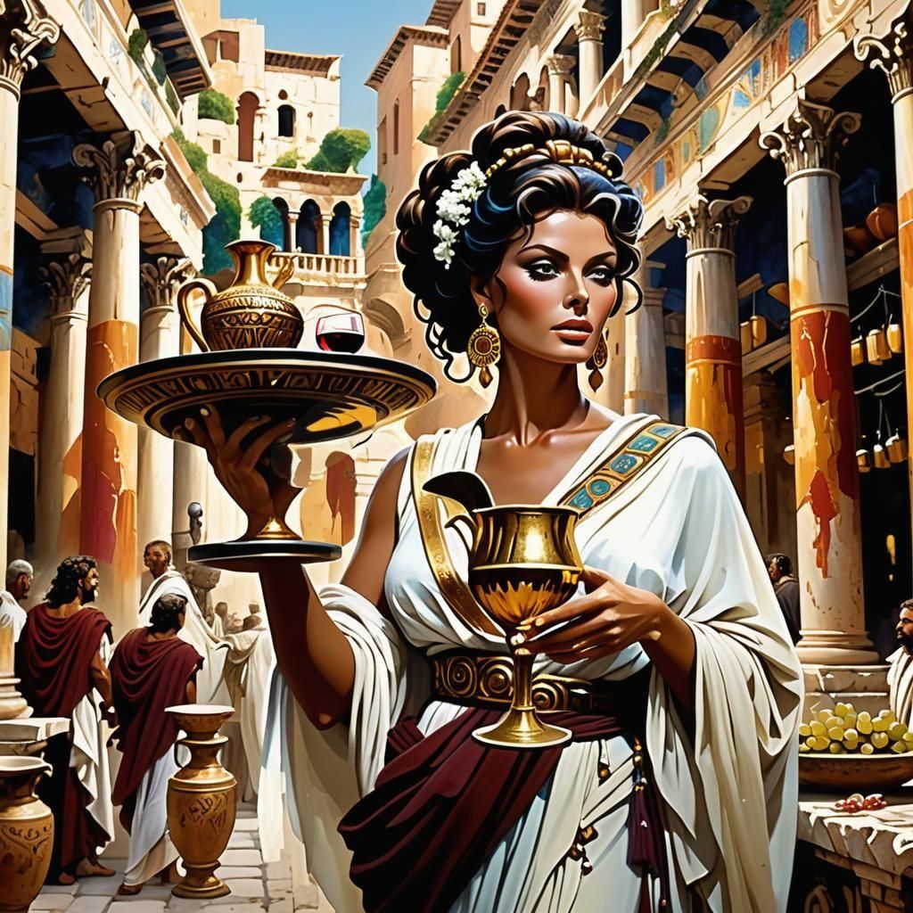Ancient Roman Serving Girl in Comic Art Style