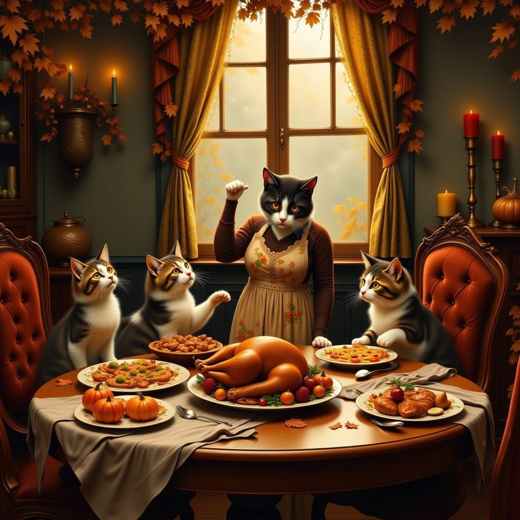 A Purrrfect Thanksgiving Feast: Mother Cat's Heartwarming Ho...
