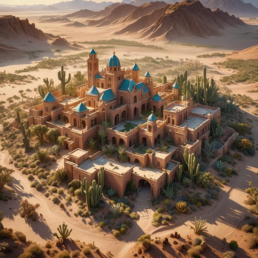 Ethereal Desert Oasis Palace in Golden Light