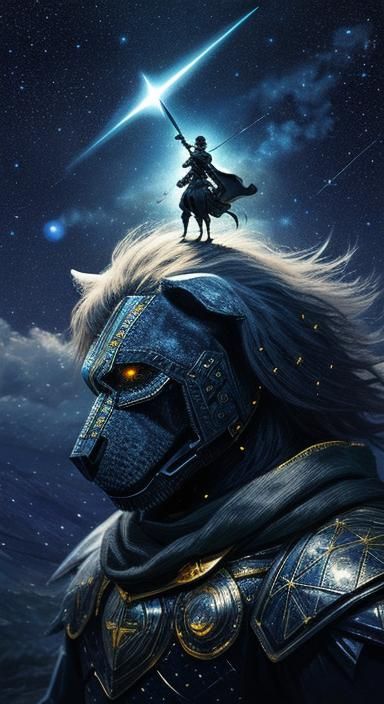 Canine Knight Under Starry Sky