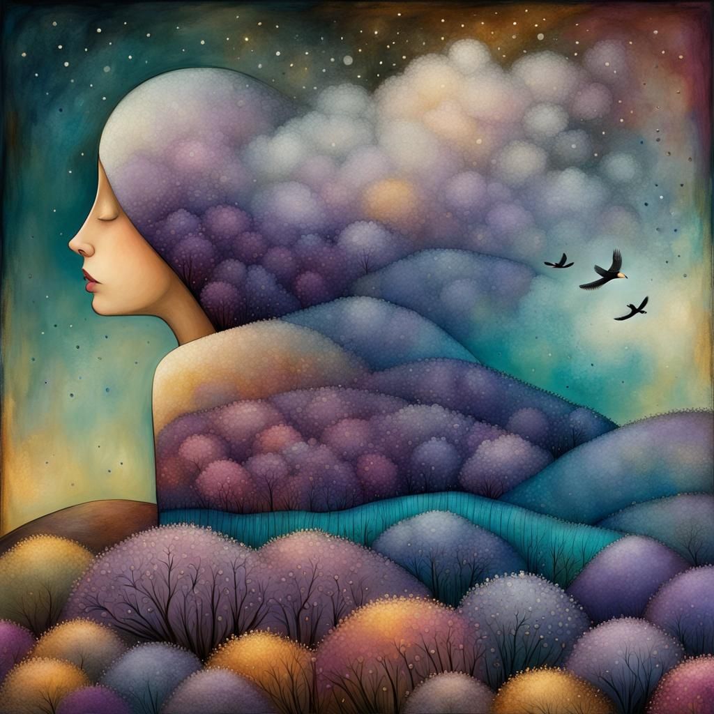 Lavender Rolling Hills in Bold Colourful Style