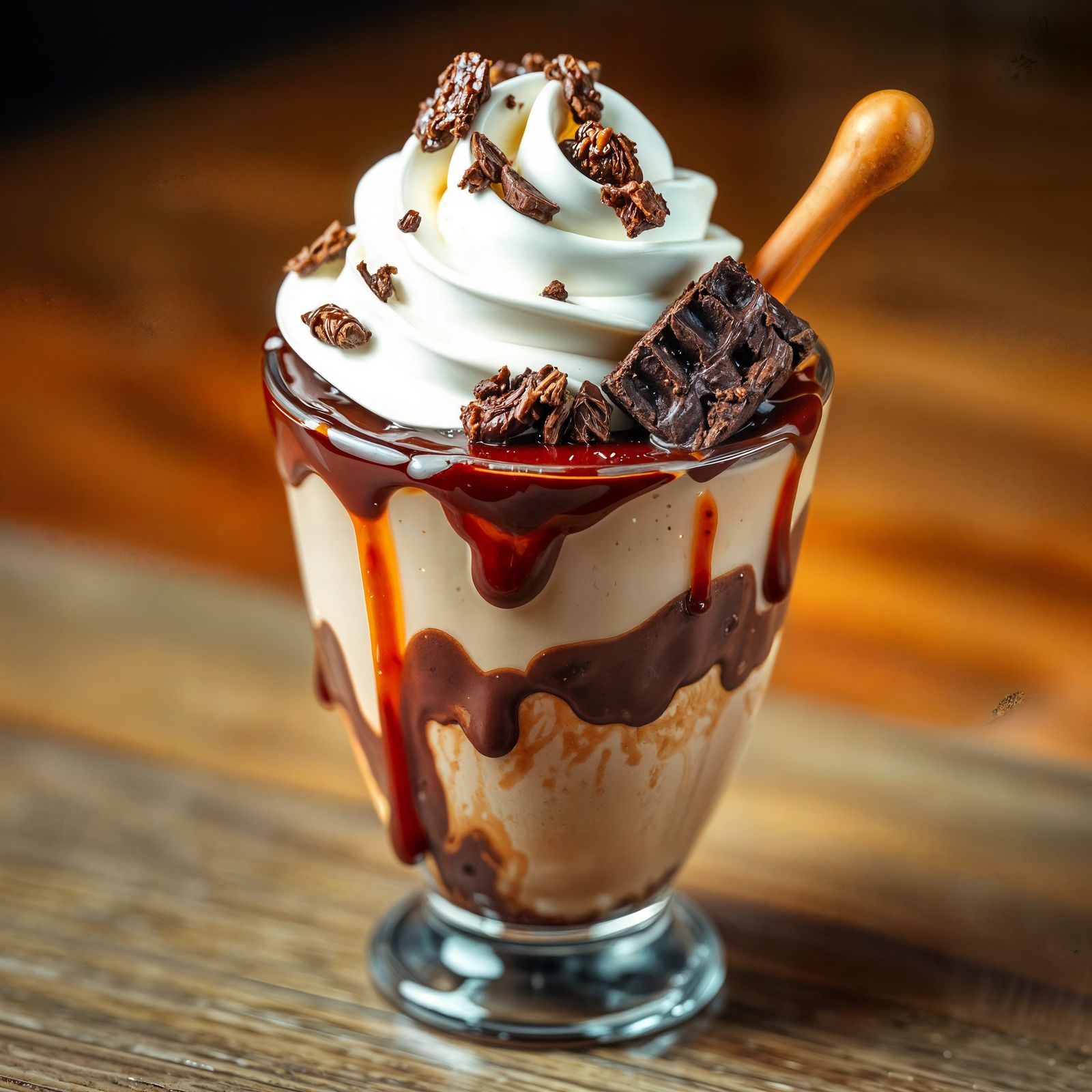 Chocolate Ice Cream Dessert with Whipped Cream