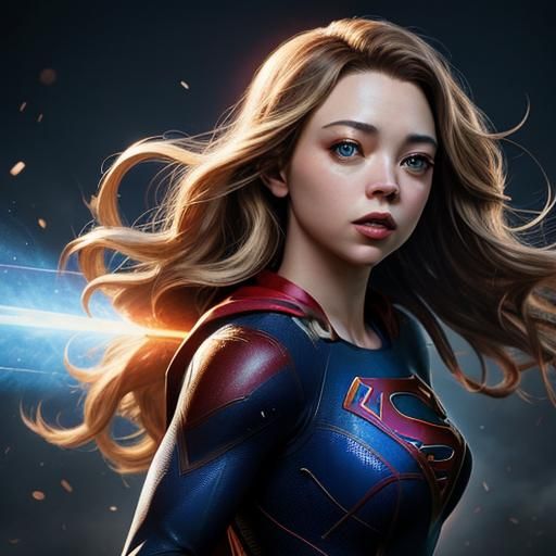 Hyperrealistic Supergirl Splash Art Portrait