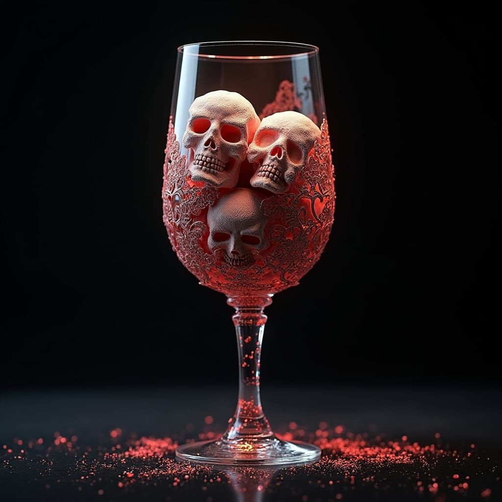 Ornate Sugar Skulls in Glass: Baroque Digital Art