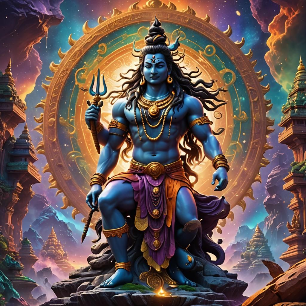 Lord Shiva in Cosmic Realm, 3D Cartoon Style