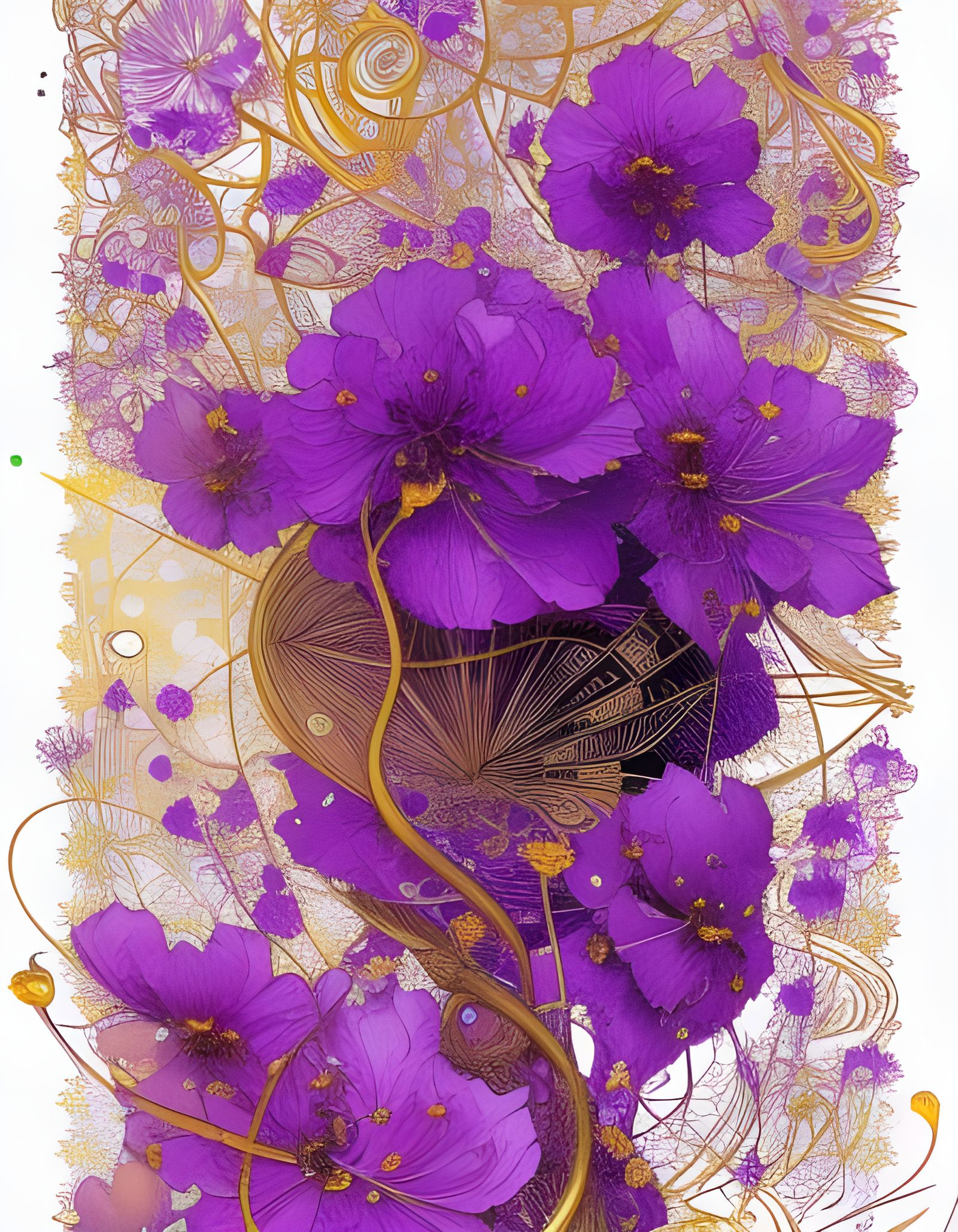 Detailed Purple Flowers with Golden Outlines