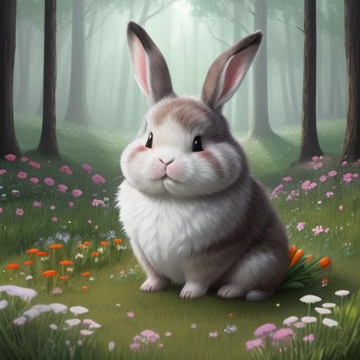 Chubby Bunny in Magical Meadow, Matte Painting