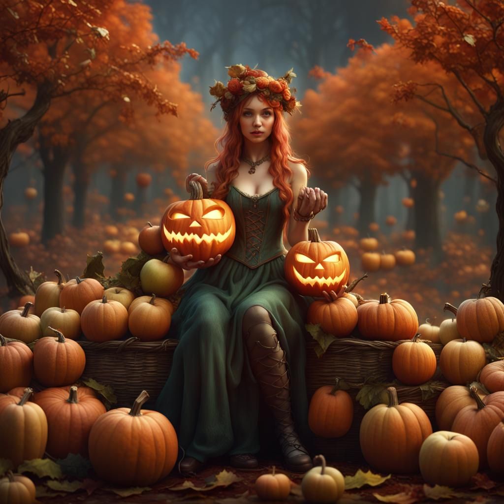 Pumpkin and Apple Fairies of Autumn Fantasy Art