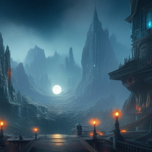 Fantastical Moon City Concept Art in Deep Color