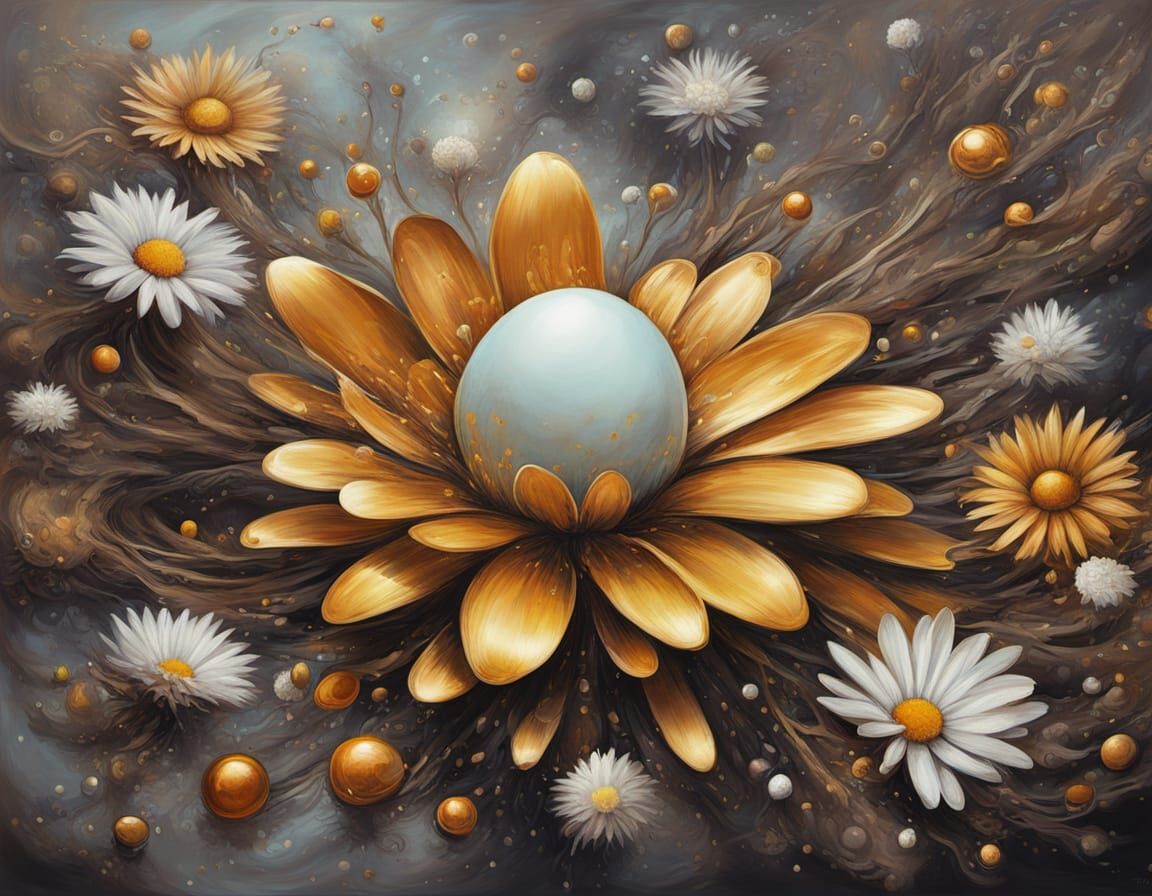 Surreal Abstract Cyberpunk Paris Daisy Painting