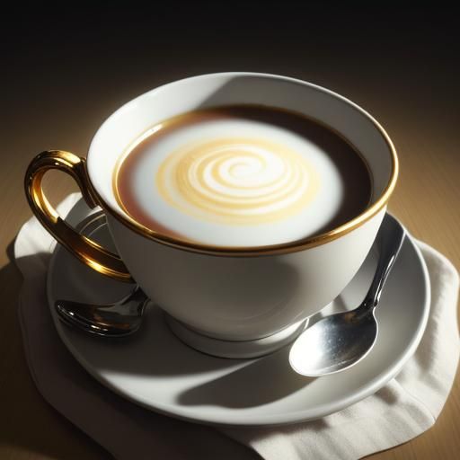 Golden Coffee Cup in Chiaroscuro Style