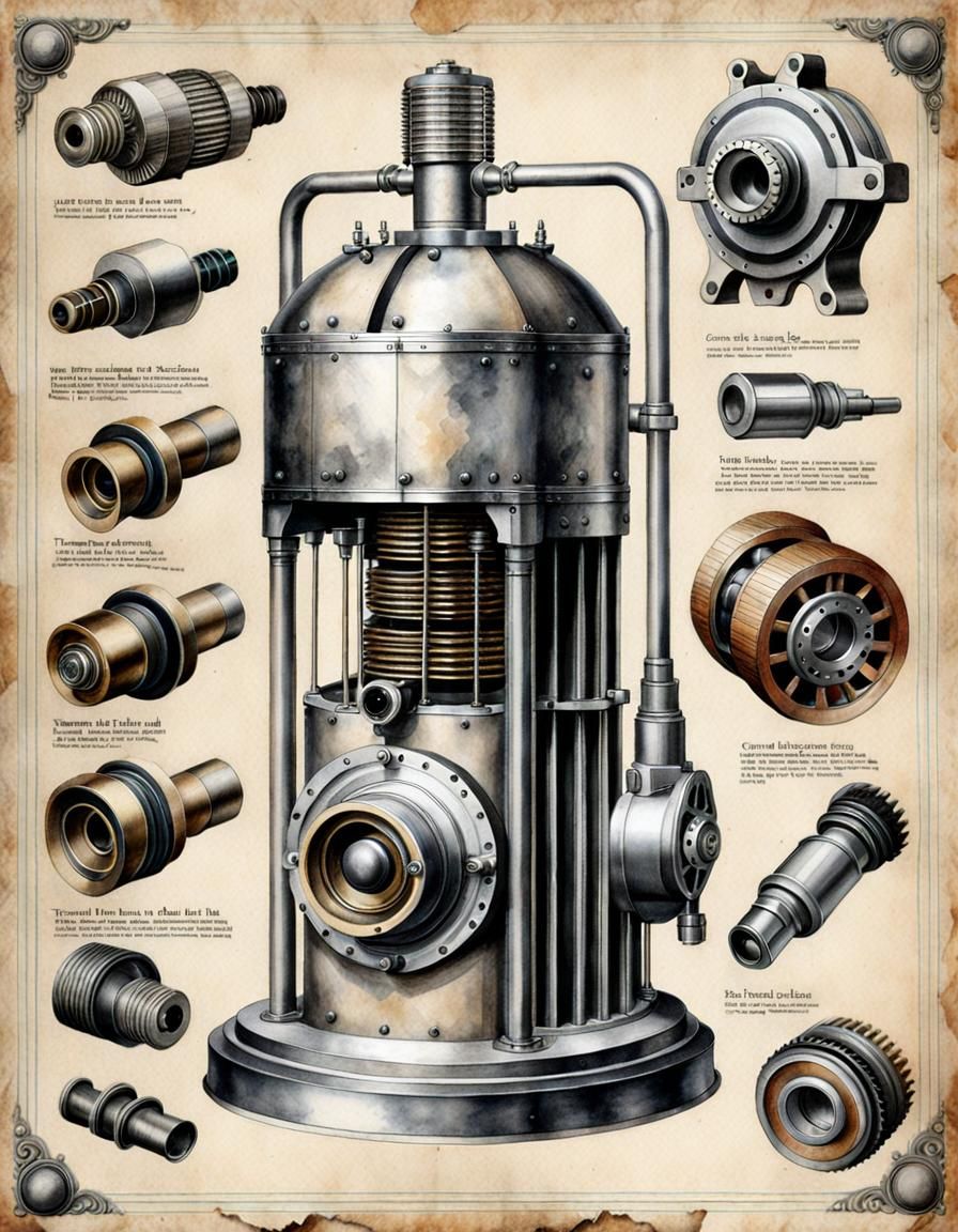 Victorian Mechanical Illustration on Parchment