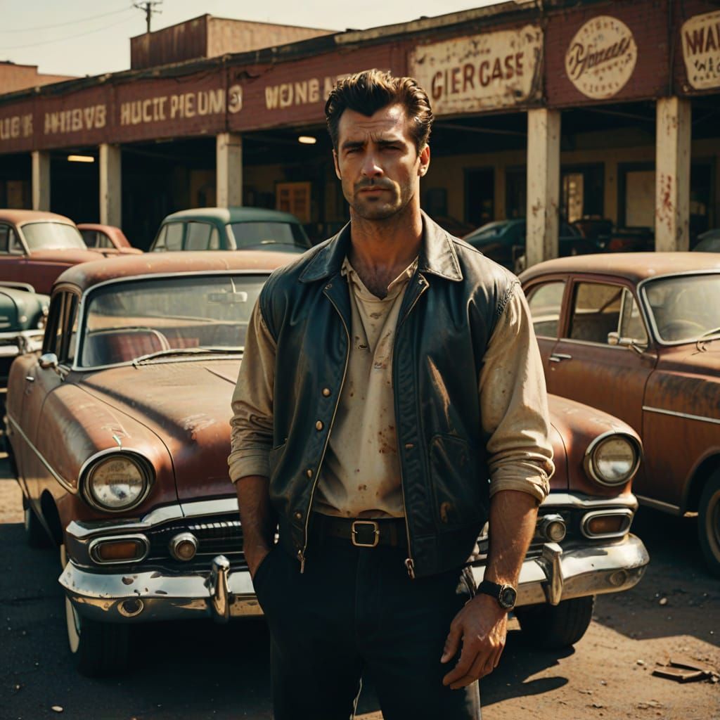 Vintage Car Mechanic in Classic Hollywood Style