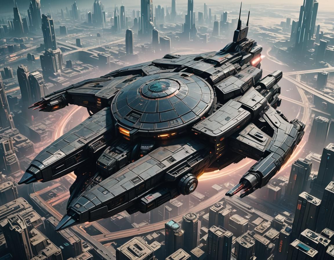 Cyberpunk Starship Dominates a Planet