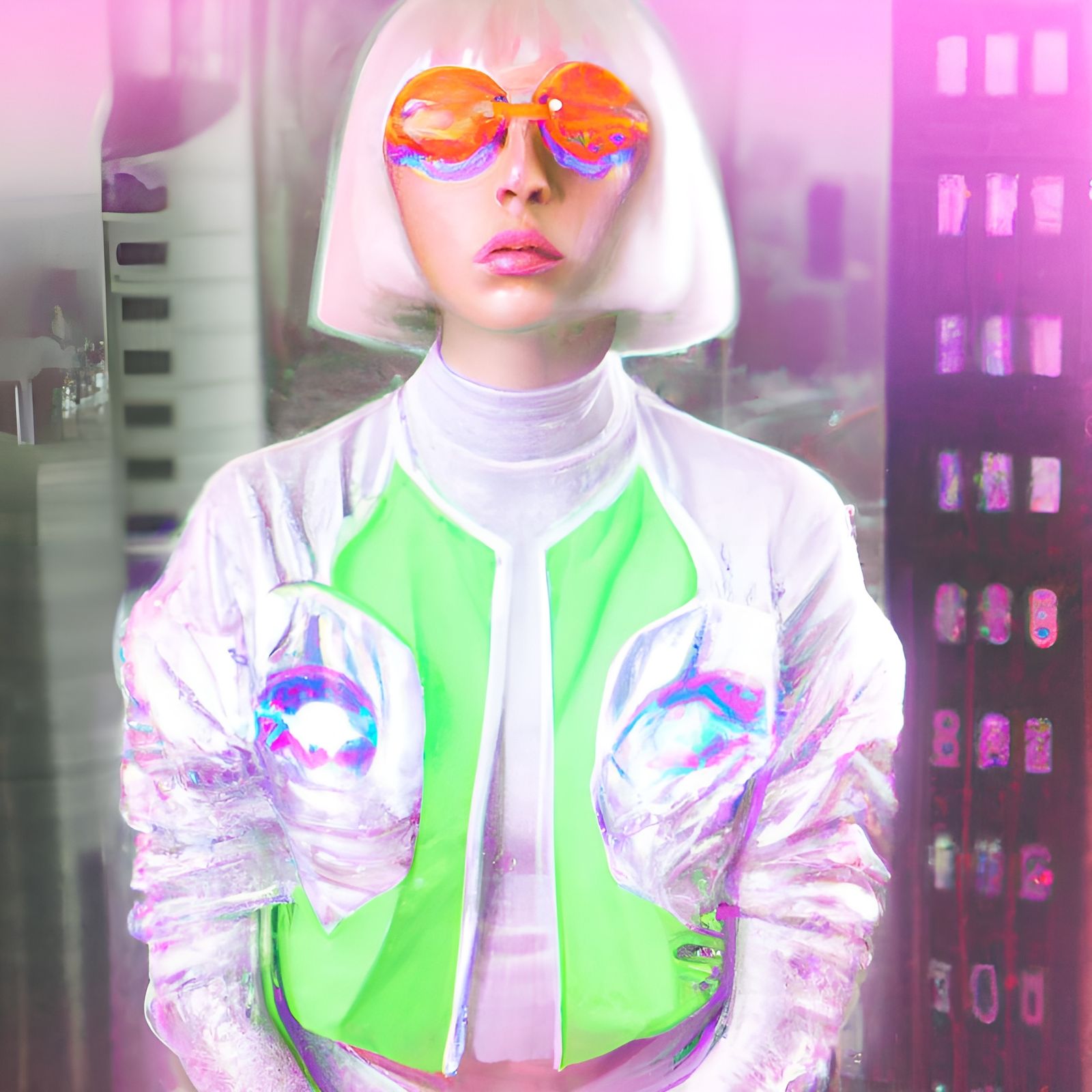 Superteen with Laser Eyes in Neon Megapolis